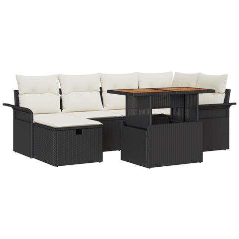 Set di Divani da Giardino 7 Pezzi con Cuscini Nero Polyrattan - Foto 1