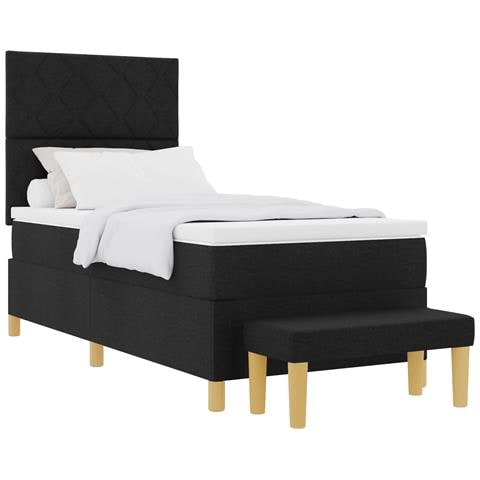 Letto a Molle con Materasso e Panca Nera 90x200 cm Tessuto - Foto 1