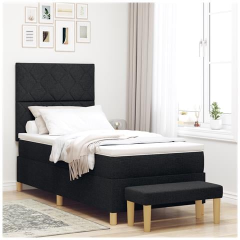 Letto a Molle con Materasso e Panca Nera 90x200 cm Tessuto - Foto 2