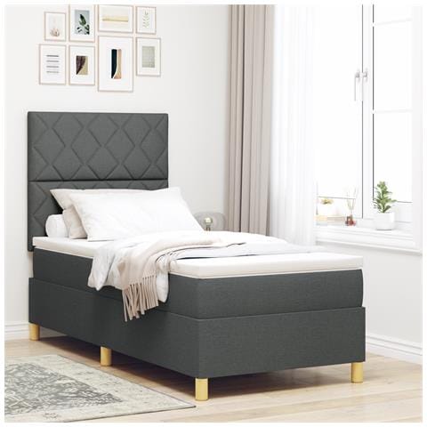 Letto a Rete con Materasso Grigio Scuro 100x200 cm Tessuto - Foto 2