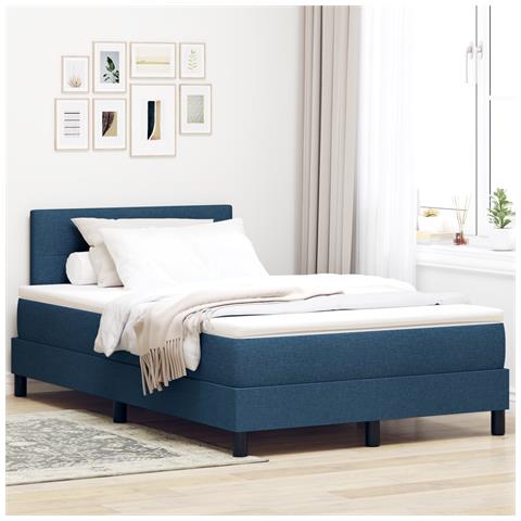 Letto con Box Spring e Materasso Blu 120x200 cm Tessuto - Foto 2