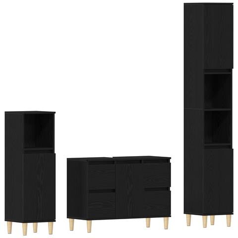 Set di Mobili per Bagno da 3 Pezzi Rovere Nero Legno Ingegnato - Foto 1