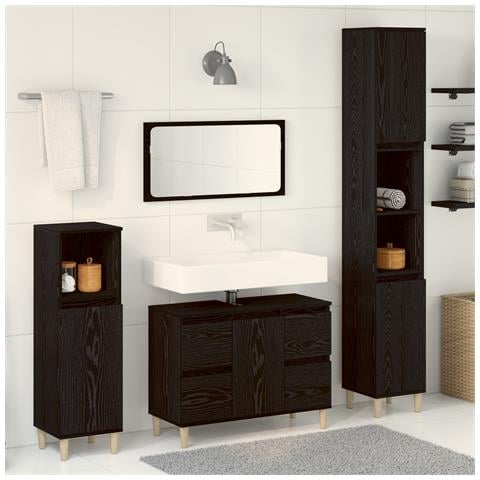 Set di Mobili per Bagno da 3 Pezzi Rovere Nero Legno Ingegnato - Foto 2