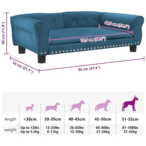 Lettino per Cani Blu 95x55x30 cm in Velluto - Foto 7