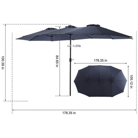 Ombrello Da Esterno A Doppia Faccia Da 14,8 Piedi Rettangolare Grande Con Manovella (blu Navy) (senza Base) - Foto 4