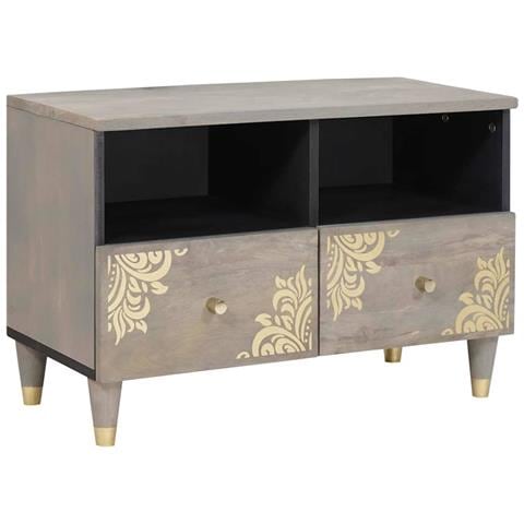 Mobile TV con lo scaffale Grigio e Oro Legno massello di mango - Foto 1
