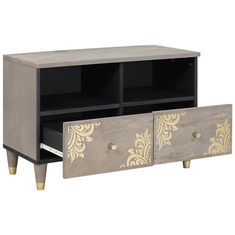 Mobile TV con lo scaffale Grigio e Oro Legno massello di mango - Foto 2