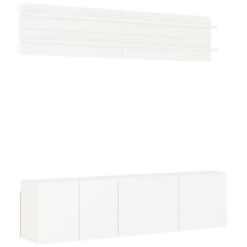 Mobili TV a Muro 6pz Bianchi in Legno Multistrato - Foto 1