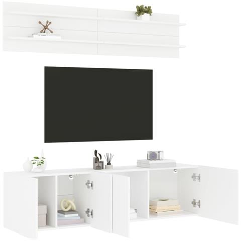 Mobili TV a Muro 6pz Bianchi in Legno Multistrato - Foto 2