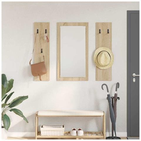 Appendiabiti a muro con specchio rovere sonoma 96 x 1.5 x 90 cm - Foto 2