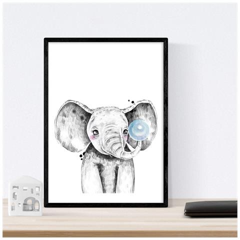 Set Di 6 Stampe Animali Bambini Con Gomma Da Masticare Maiale Elefante Coniglio Mucca Zorro Cane A4 Cornice Nera - Foto 2
