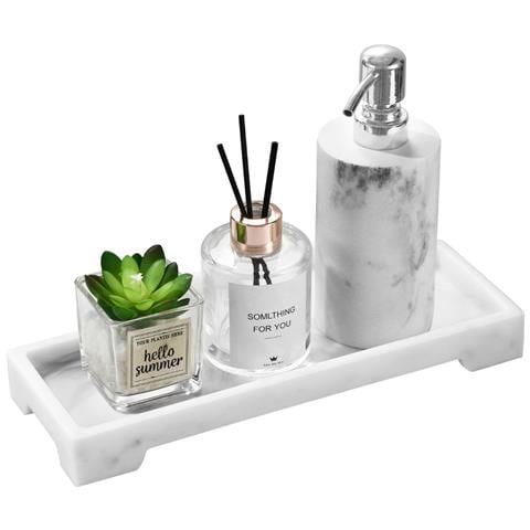Vassoio Angolare In Silicone Per Bagno 25.5x10.5x2.5cm - Portaoggetti Effetto Marmo White - Foto 1