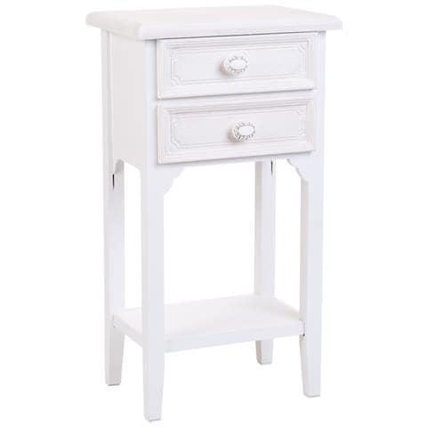 Comodino In Legno Con 2 Cassetti E 1 Ripiano Bianco 37x26,5x69,5.h Cm - Foto 1