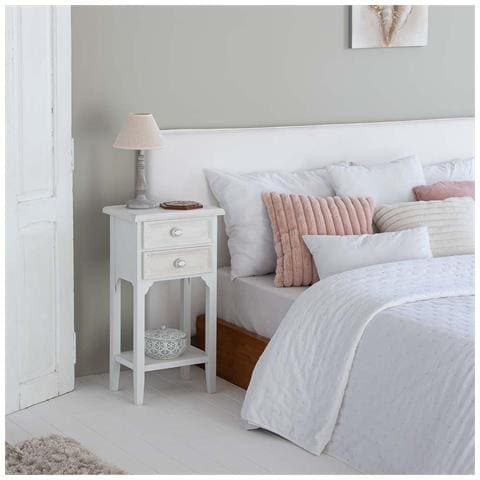 Comodino In Legno Con 2 Cassetti E 1 Ripiano Bianco 37x26,5x69,5.h Cm - Foto 2
