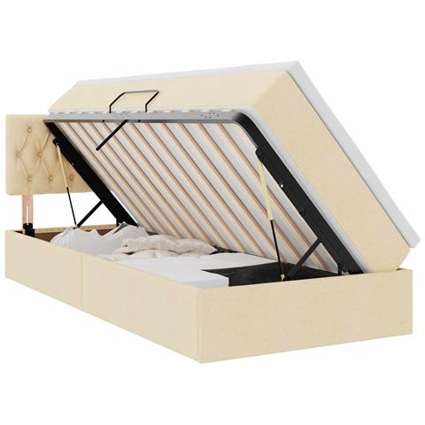 Letto con contenitore e LED con led Crema 90 x 200 cm Tessuto - Foto 1