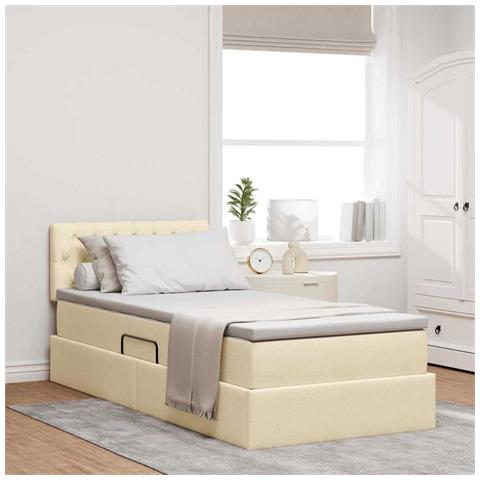 Letto con contenitore e LED con led Crema 90 x 200 cm Tessuto - Foto 2