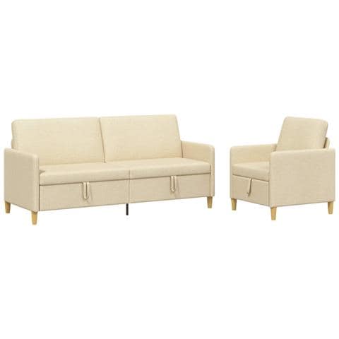 Set di Divani con Storage 2 pcs Crema Poliestere - Foto 1
