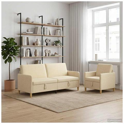 Set di Divani con Storage 2 pcs Crema Poliestere - Foto 2