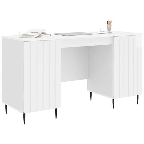 Scrivania Bianco Lucido 142,5 x 50 x 75 cm Legno ingegnerizzato - Foto 2