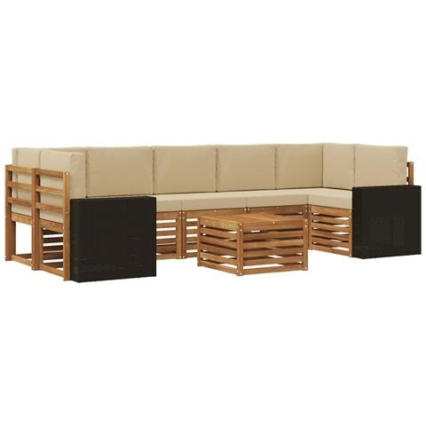 Set di divani da esterno con cuscino 8 pcs Naturale e Beige - Foto 1