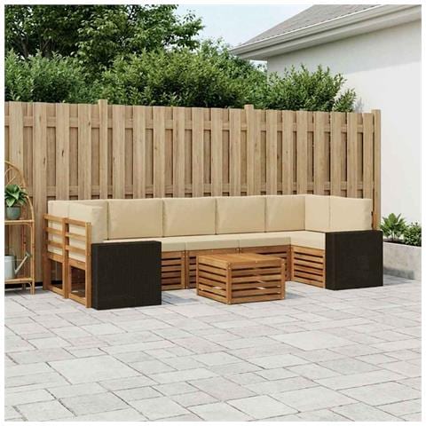 Set di divani da esterno con cuscino 8 pcs Naturale e Beige - Foto 2