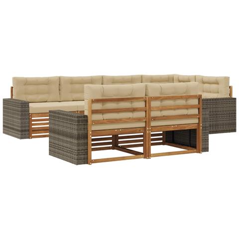 Set di divani da esterno con cuscino 7 pcs Naturale e Beige - Foto 1