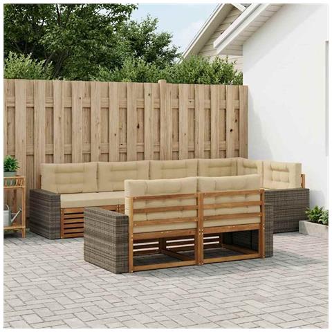 Set di divani da esterno con cuscino 7 pcs Naturale e Beige - Foto 2