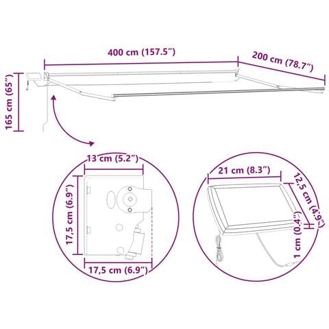 Tenda retrattile manuale con LED Marrone e bianco 4 x 2 m - Foto 10