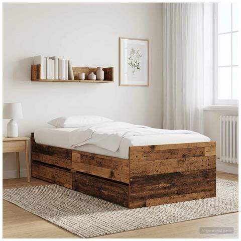 Struttura del letto con cassetto Legno antico Pino massello - Foto 9