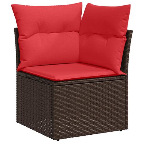 Set Divano da Giardino 7 pz 6-Numero di posti Marrone e Rosso - Foto 2