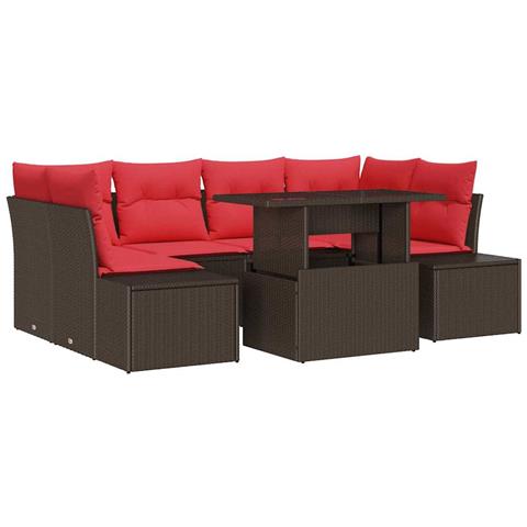 Set Divano da Giardino 7 pz 6-Numero di posti Marrone e Rosso - Foto 1