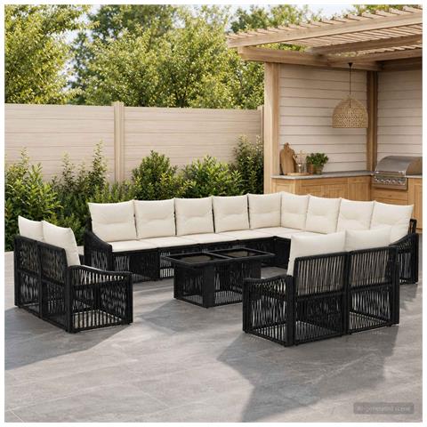 Set Divano da Giardino 13 pz Nero e Bianco Crema polyrattan - Foto 10