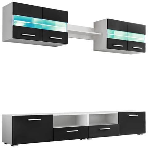 Set Parete Attrezzata Porta TV con Luci LED 5 pz Nero Lucido - Foto 1