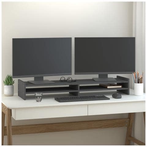 Supporto Per Monitor Grigio 100x27x15 Cm Legno Massello Di Pino - Foto 7