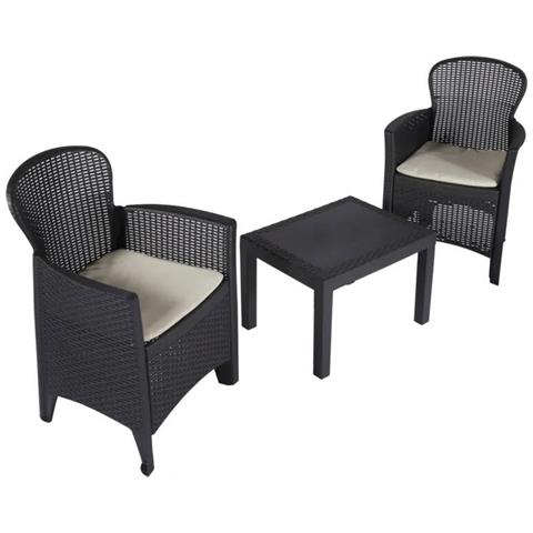 Set Salotto Da Esterno Foggia, Set Da Giardino Con 2 Poltrone Ed 1 Tavolino, Salottino Effetto Rattan Con Cuscini, 100% Made In Italy, Antracite - Foto 4