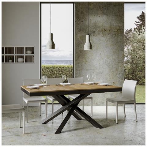 Tavolo Allungabile 90x160/420 Cm Volantis Evolution Telaio Antracite - Quercia Natura - Foto 6