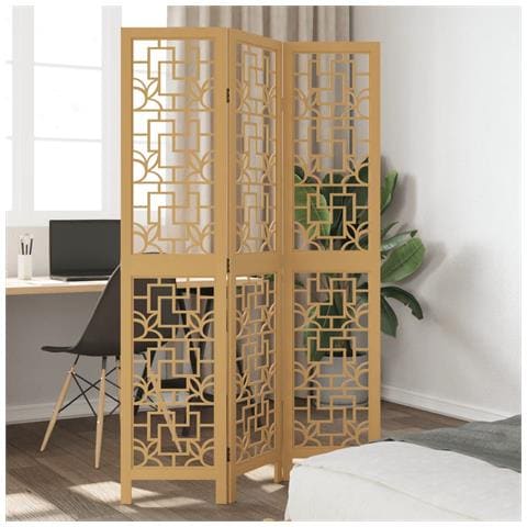 Divisorio Ambienti 3 Pannelli Marrone Scuro Massello Paulownia - Foto 1