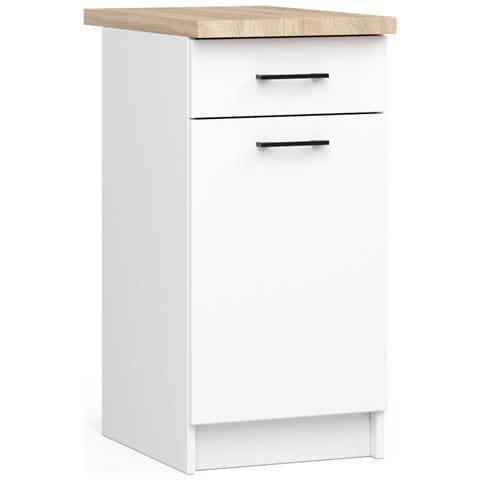 Mobile cucina modulare con piano di lavoro OLIWIA, 1 anta e 1 cassetto, 40x46x85 cm, Colore Bianco - Foto 1
