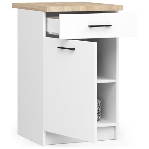 Mobile cucina modulare con piano di lavoro OLIWIA, 1 anta e 1 cassetto, 40x46x85 cm, Colore Bianco - Foto 2