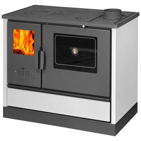 Cucina Stufa Riscaldamento A Legna Con Forno Focolare In Ghisa Con Post Combustione 7,9 Kw Social Bianca - Foto 1