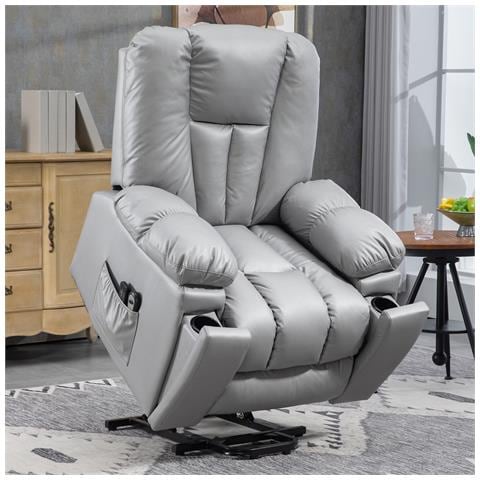 Poltrona Alzapersona Reclinabile Con 8 Punti Massaggianti E Telecomando, In Microfibra, 94x96x106 Cm, Grigio - Foto 2