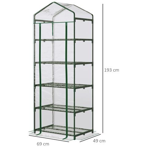 Mini Serra Da Giardino E Terrazza Per Piante A 5 Ripiani In Acciaio Con Copertura In Pvc, 69x49x193 Cm, Verde - Foto 1