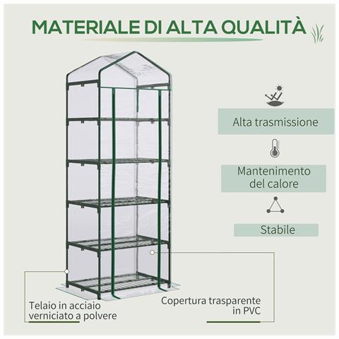 Mini Serra Da Giardino E Terrazza Per Piante A 5 Ripiani In Acciaio Con Copertura In Pvc, 69x49x193 Cm, Verde - Foto 2