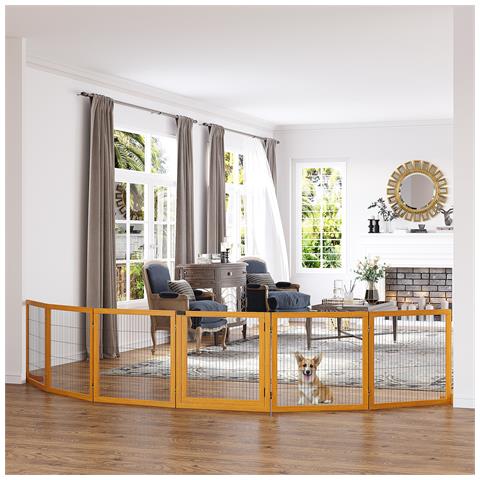 Cancelletto Per Cani Di Piccola /media Taglia In Legno E Acciaio Con 6 Pannelli Pieghevoli, 432x36x70cm - Foto 2