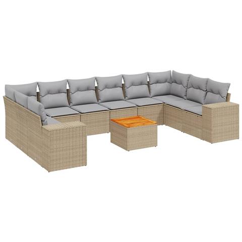 Set Divani Da Giardino 11 Pz Con Cuscini Beige In Polyrattan - Foto 2