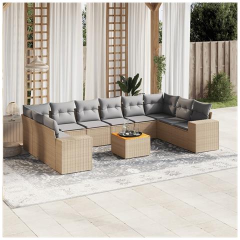 Set Divani Da Giardino 11 Pz Con Cuscini Beige In Polyrattan - Foto 1