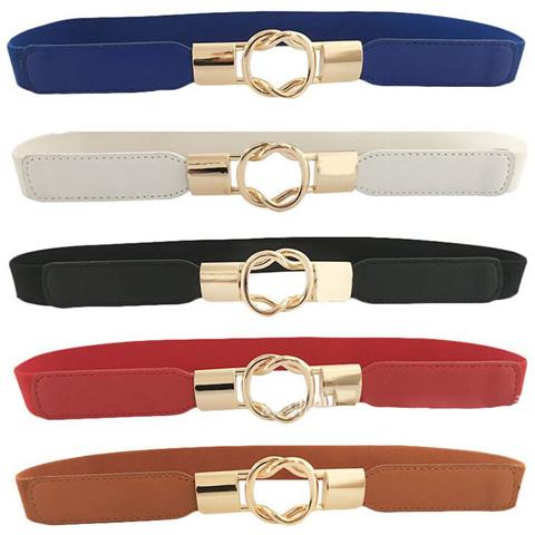 Confezione Da 5 Cinture Elastiche Da Donna Per Abiti, Jeans - Blu, Rosso, Nero, Cammello, Rosso - Foto 1
