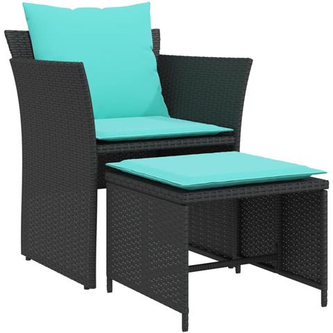 Poltrona da Giardino con Poggiapiedi in Polyrattan Nero - Foto 1