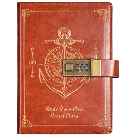 Diario Spesso B6 Con Lucchetto, Design Vintage Con Timone Di Nave Brown - Foto 1