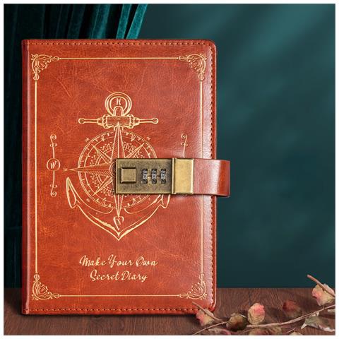 Diario Spesso B6 Con Lucchetto, Design Vintage Con Timone Di Nave Brown - Foto 4